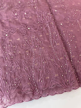 Organza saree with embroidery and pearl work - MSK54- Pastel Magenta