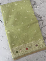 Tissue linen saree with embroidery MTL451 PastelGreen