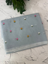 Kota checks saree with embroidery MS7680 Grey
