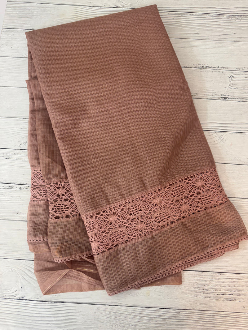 Kota saree with crochet work and lace border MCJ879 DuskyPeach