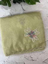 Soft crush Organza saree with applique work MBS679- PastelDustyGreen