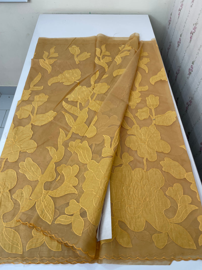 Semi organza saree with appliqué work - MSH906 Mustard
