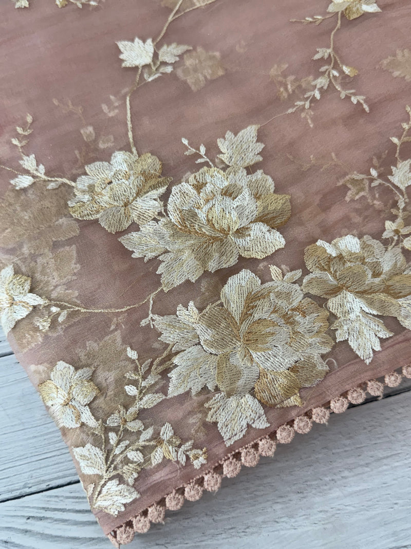 Tissue Organza saree with thread work  MS14931 PastelPeach