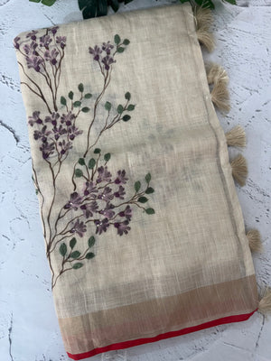 Tissue linen saree with handpainting and kanta work blouse MS14462 (8)