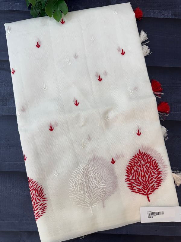 Supernet saree with embroidery MCJ875 white & Red