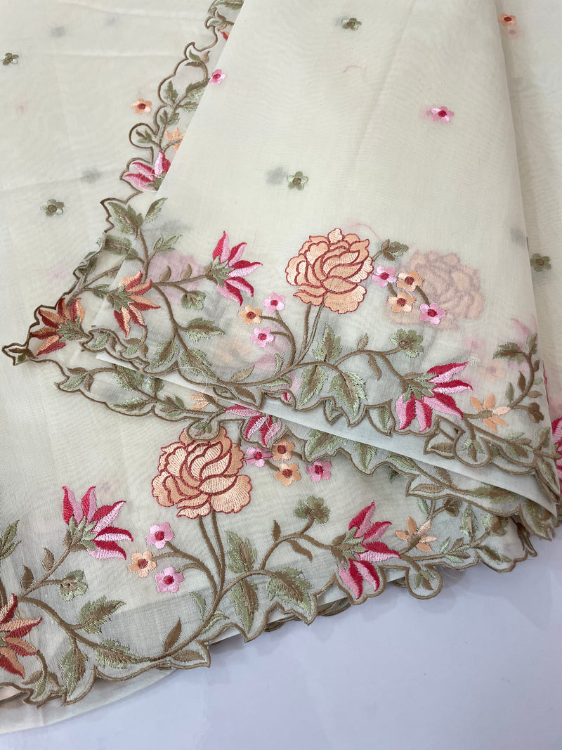 Mul chanderi saree with embriodery borders MSH113