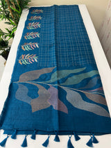 Crushed Blended tussar silk saree with embroidery- SNFCYEY