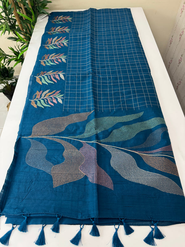 Crushed Blended tussar silk saree with embroidery- SNFCYEY