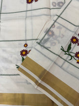Kerala embroidery cotton saree - Poovili 3