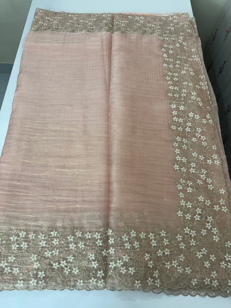 Crush tissue Organza saree with embroidery work MS14791- PastelPeach