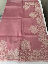 Tissue mix soft Organza saree with applique work MSCK38 Pink