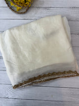 Shimmery crush silk saree with handworked lace border MS99321- Offwhite