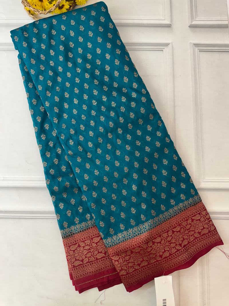 Banarasi viscose Georgette saree MKGS611- TealBlue to MaroonRed