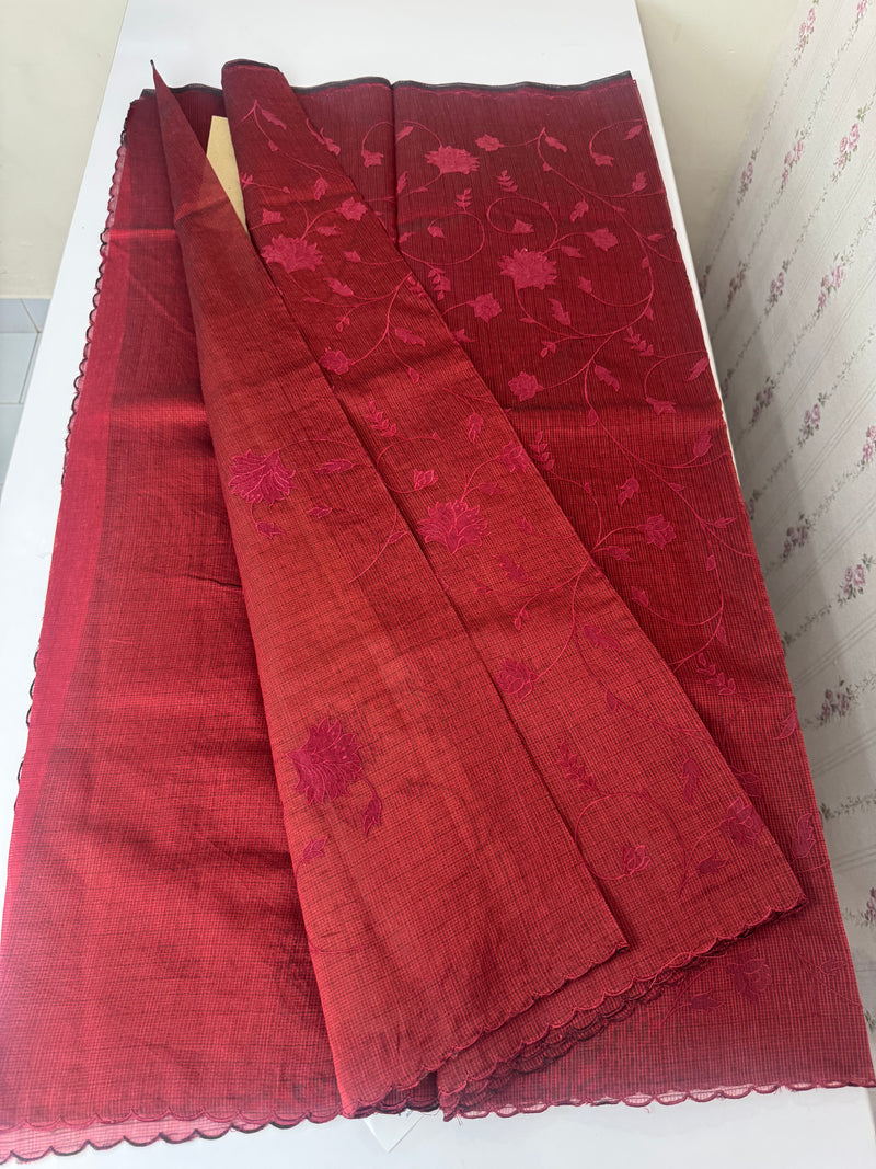 Kota silk cotton saree with applique work MS81788 - Maroon