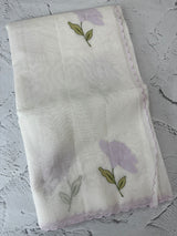 Moonga checks saree with applique work MS81789 - White to Lavender