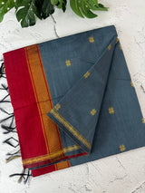Maheshwari silk cotton saree with zari weaving MMJ764 DarkGrey to Red(4)