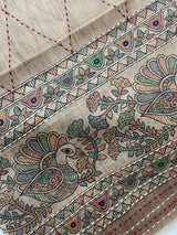 Madhubani Printed Semi tussar silk saree with Kanta work MBT6877 (3)