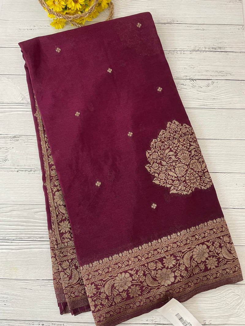 Semi banarasi Crepe Chiffon saree - MS1499 WINE