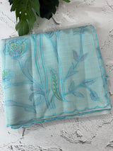 Soft Moonga checks saree with prints and embroidery MSH154- Blue