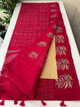 Crushed Blended tussar silk saree with embroidery- SNFCYEY DARKPINK