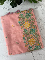 Crushed Blended tussar silk saree with embroidery- SNFCYEY PastelPeachPink