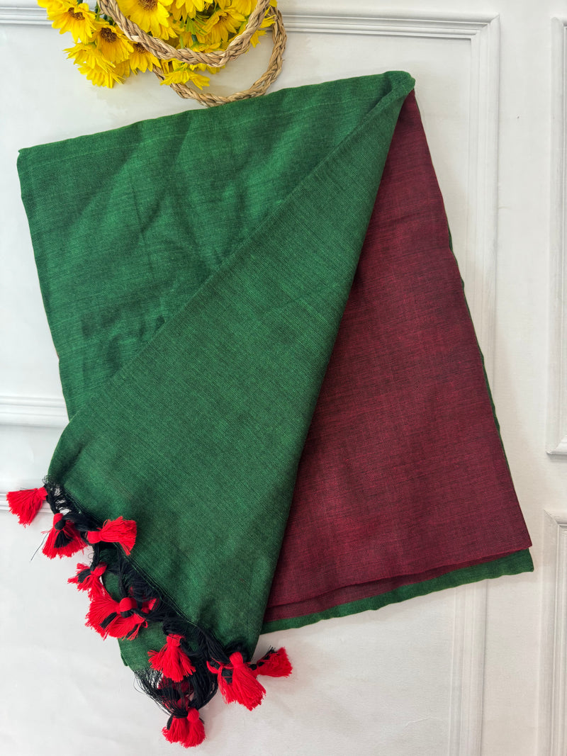 Plain Khadi cotton saree with contrast pallu & blouse MS1497