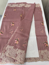 Soft crush Organza saree with embroidery and applique work MS14764 DuskyOnion