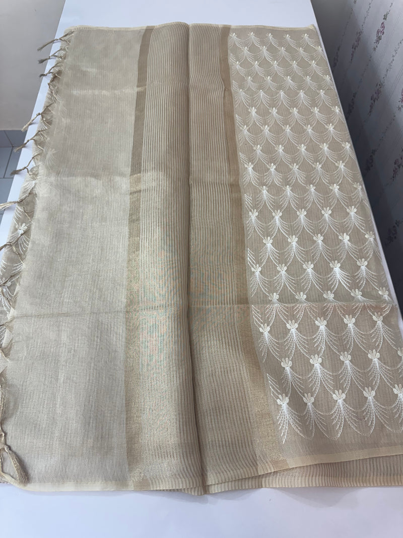 Chanderi Tissue silk saree MTTS651 - Beige