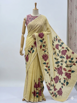 Tissue linen saree with applique work MLS5478