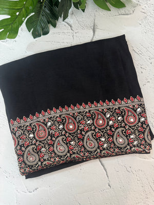 Semi modal silk saree with mirror work - MMB502 Black