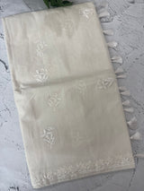 Mul chanderi chikankari embriodery saree MSH291 (4) Offwhite