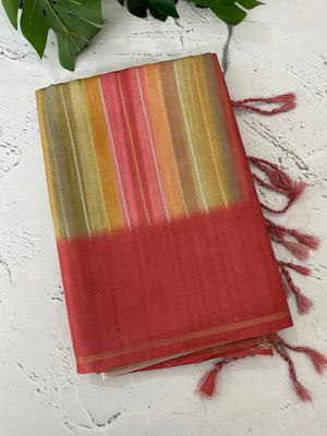 Multi color Semi soft silk saree with borders MSS590