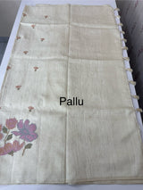 Soft Blended tussar saree with cross stitch embriodery - MS8665 PearlCream