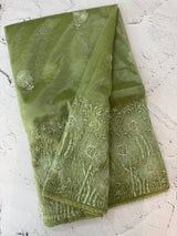 Glass tissue organza saree with embroidery MSF121 DustyGreen(3)
