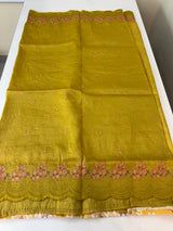 Crush Organza embroidery saree SVVSN39 GreenyMustard