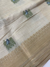 Jamdani silk Cotton Saree MS12567(1) DustyBlue birds