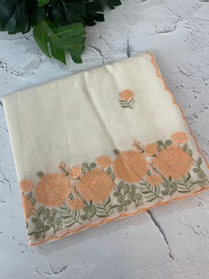 Mul chanderi embriodery saree with scalloped borders MSH176