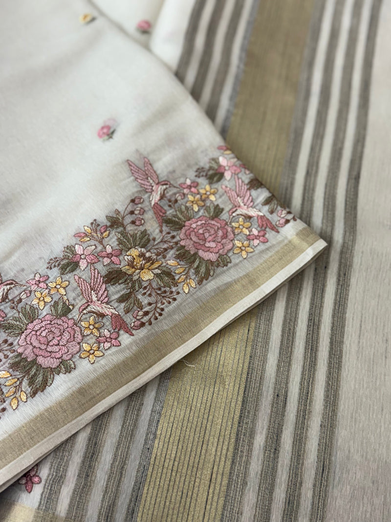 Chanderi viscose silk saree with embroidery MS98544
