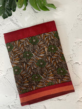 Soft semi Chanderi saree with zari border MS9871 Maroon & Black