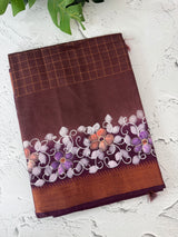 Checks Semi tussar saree with hand painting MS3432