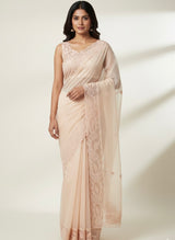Mul chanderi saree with applique borders MSH111 PastelPeach
