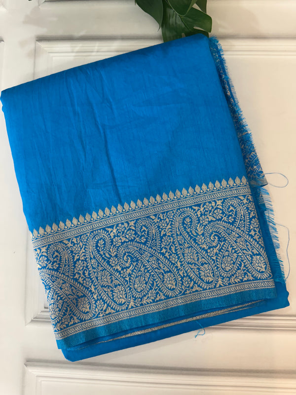 Blended tussar silk saree with Banarasi border FBTW3026 CobaltBlue