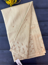 Blended tussar saree with embriodery - SEFNMYS Cream