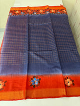 Checks Semi tussar saree with hand painting MS3432