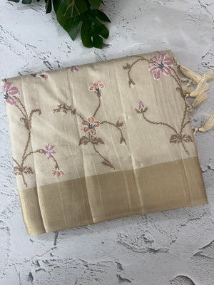 Blended tussar saree with embriodery - MS8665 PearlCream