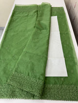Organza saree with embroidery - MSH429 LeafyGreen