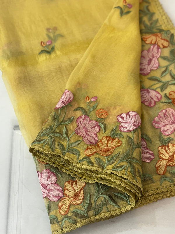 Tissue Organza saree MS14717- Yellow