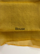 Dual tone Crush silk Organza Applique work saree MS14567- DuskyMustardYellow