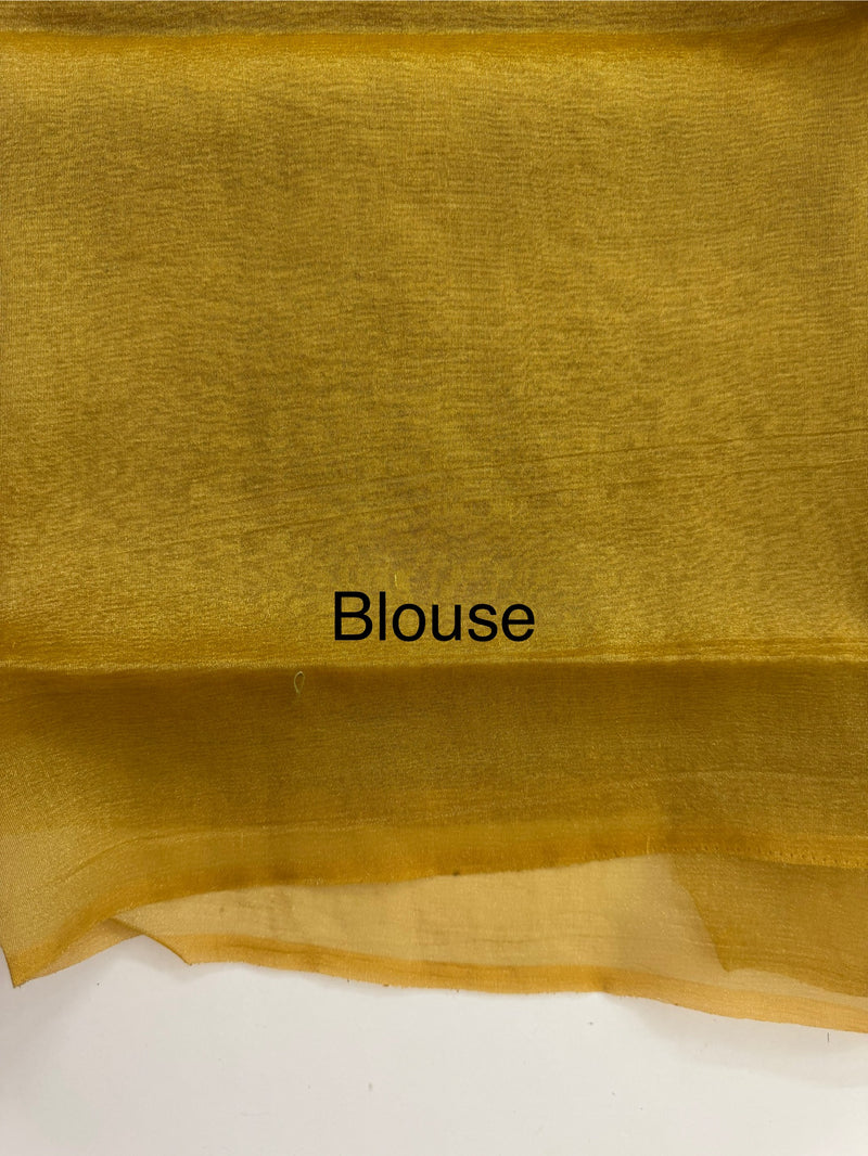 Dual tone Crush silk Organza Applique work saree MS14567- DuskyMustardYellow