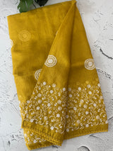 Soft kota checks saree with embroidery - MS7676 Yellow